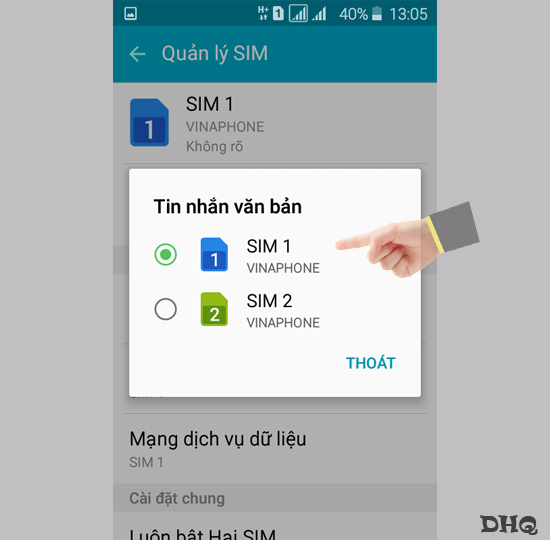 Chọn Sim để nhắn tin